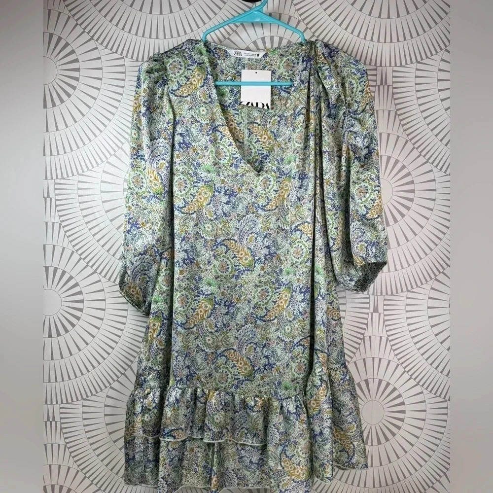 Zara NWT‎ Womens Satin Dress V Neck Mini Size Small